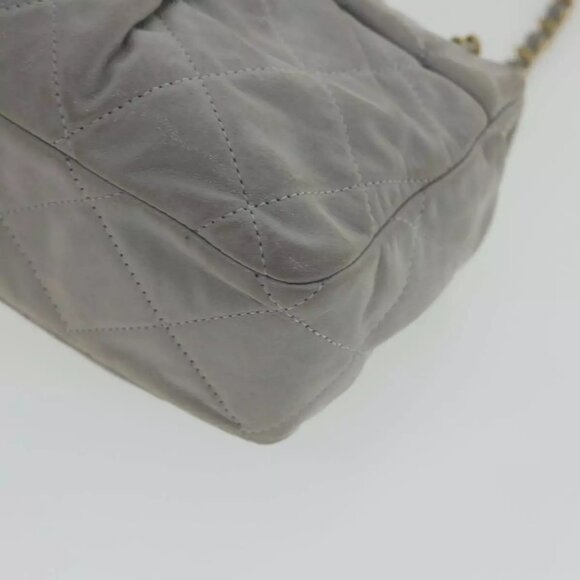 CHANEL Lamb Skin Matelasse Double Chain Shoulder Bag Gray CC Auth - Picture 12 of 16